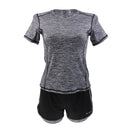 Women Girls Summer Fashionable Outdoor Sportswear Clothing Yoga Training Cycling Running Suit Set Short-sleeved Top Short Grey L