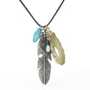 Double Leaf Feather Native American Sweater Wax Rope Alloy Feather Shape Necklace Retro Jewelry for Shirt Dress