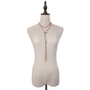 Vintage Long Sweater Chain Geometry Pendant Flocking Necklace for Women Brown