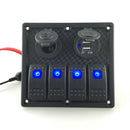 12V-24V DC 4 Gang Marine Car LED Switch Panel with Power Socket Dual USB
