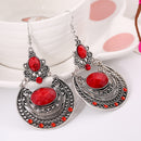 New Fashion Bohemia Retro Style Silver Plated Red Crystal Dangling Earrings