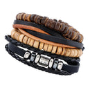 Punk Retro PU Leather Multi-Stands Wristband with Beads Handmade Bracelets Men Women Fashion Biker Bangle Jewelry