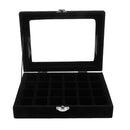 Glass Top 24 Grids Velvet Box Jewelry Earring Ring Cufflinks Display Case