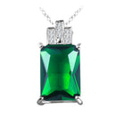 Classical Fashion Grassland Green Glass Gem White Rhinestone Embeded Dangle Necklace with Silver Plated Adjustable Chain