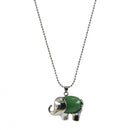 Vintahe Ethnic Healing Chakra Green Aventurine Gemstone Elephant Pendant Necklace Long Chain Jewelry