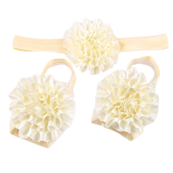 1 Set of 3PCS Baby Infant Headband Foot Flower Elastic Hair Band Accessories Photography Props Head Decor Accessory Beige