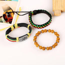 Retro Multi-Layer Colorful Weave Maple Leaf PU Leather Resin Beads Bracelets