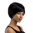 11 inch Black Short Wig | Human Hair Hairpieces Oblique Fringe | Women Daily Party Wear Heat Safe