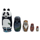 5PCS Hand Painted Panda Animal Wooden Russian Nesting Dolls Matryoshka Toys