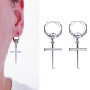 2pcs Stainless Steel Silver Tone Cross Dangle Loop Earrings For Women Jewelry