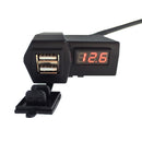 Motorcycle GPS Cell Phone Dual USB Power Socket Charger + Red LED Voltage Voltmeter