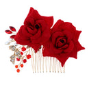 Wedding Bridal Pearl Hair Comb Red Rose Crystal Headpiece Hair Accessory 10 x 9cm