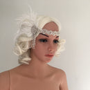 White Diamond Flapper Girls With Feather Plume Headband HairPiece