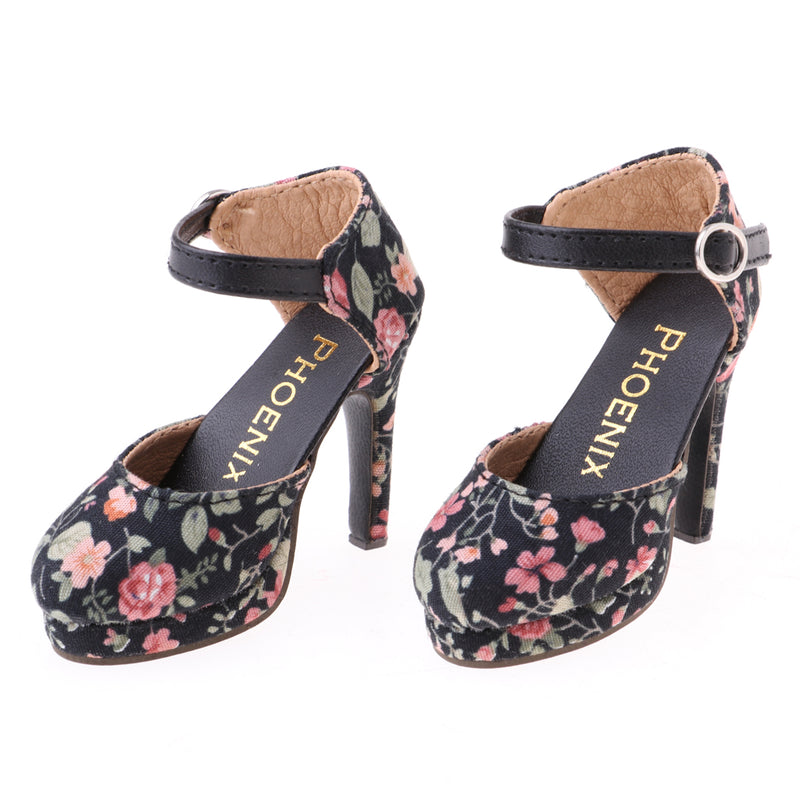 1/3 BJD Girl Dolls Shoes - Artificial Suede Ankle Strap High Heels - for LUTS for DOD for Lolita Dolls Party Outfit Accessory Black Printed