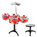 Mini Jazz Band Drum Kits Percussion Instruments Set Children Educational Musical Toy - 3 Drums +Stool Red