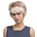 Natural Women Girls Fluffy Layered Beige Brown Short Real Human Hair Wig Heat Resistant Full Wig Cosplay Wigs