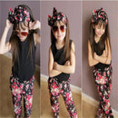 Set Of Baby Girls Comfortable Fashionable Floral Cotton Blend T-Shirt Pants Headband 90