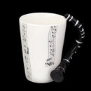 Music Mug with Clarinet Shaped Handle Porcelain Cup Music Note