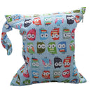 Baby Clothes Wet Diaper Nappy Storage Holder Waterproof Zippered Reusable Tote Style Bag Owl Print Handbag Light Blue