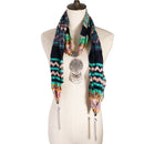 Women Vintage Ethnic Jewelry Tassel Pendant Necklace Voile Pattern Fringe Scarf