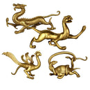 Chinese Folk Beast God Golden Copper Lucky Dragons Fengshui Figurine Decor 4-set - East/West/North/South Orientation