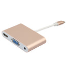 USB Type C Adapter , USB 3.1 Type C Reversible (USB-C) Male to HDMI 4K + VGA + Audio Female Connector Adapter Converter Cable for Apple New MacBook 12" Laptop Gold