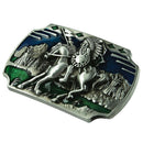 Fashion Western Classic Retangle Horse& Knight Cowboy Belt Buckle Silver&Green