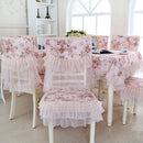 Romantic Pattern Dining Chair Lace Seat Cushion Cover & Chair Backrest Cover Sets Stretch Chair Furniture Protector for Hotel Ceremony
