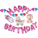 Baby Shower Balloons HAPPY BIRTHDAY Letters Pram Heart Foil Balloons Set