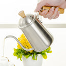 Kitchen Gooseneck Kettle 650ml Pour Over Coffee Tea Drip Pot w/ Wood Handle
