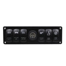 Universal Waterproof 6 Gang LED Rocker Switch Panel Circuit Breaker Voltmeter 12V 24V for Boat SUV Truck