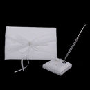 Wedding White Lace Guest book and Pen Set with white flower