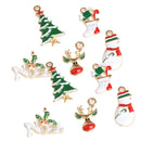 10 Pieces XMAS Christmas Charms Pendants Enamel Craft Key Rings Xmas Holiday Decor Ornament Santa Tree Snowman Holly Deer