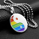 Stainless Steel Rainbow Pride Yin Yang Pendant Ball Chain Necklace LGBT Gay Lesbian Jewelry