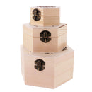 Hexagon Unpainted Plain Wooden Jewellery Beads Mini Tools Storage Box Case Decoupage Memorial Keepsake Gift 3 Pieces