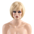 Natural Short Golden Synthetic Bob Straight Wigs Heat Resistant Full Wigs with Bangs