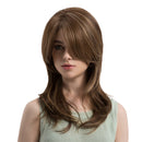 Women Fashion Fluffy Brown Mixed Medium Long Wig Heat Resistant Synthetic Hair Wig Party Cosplay Daily Wear