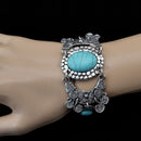 Ethnic Tribal Retro Silver Bracelet Women Jewelry Oval Turquoise Bead Bangle