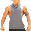 Mens Casual Gym Sportswear Clothing Hooded Racerback Tank Top Bodybuilding Vest Deep Cut Top Gray L