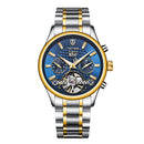 TEVISE Mens Watch Automatic Mechanical Wristwatch Luxury Fashionable Classic (Blue & Golden)
