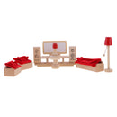 Wooden Dollhouse Miniature Accessories Red Livingroom Furniture Set Kids Toys