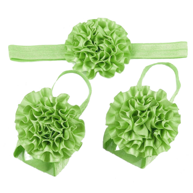 1 Set of 3PCS Baby Infant Headband Foot Flower Elastic Hair Band Accessories Photography Props Head Decor Accessory Green