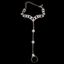Women Girls Ladies Pearl Rhinestone Bangle Bracelet With Ring Cuff Chain Wedding Party Supplies