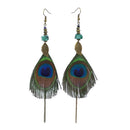 Vintage Retro Peacock Feather Fringe Women Dangle Earrings Gift