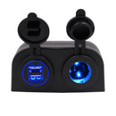 Universal Car Motorcycle Boat 5V 2.1A Blue 2-USB Charger+Cigarette Socket