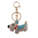 Fashion Rhinestone Crystal Blue Dog Charm Purse Bag Key Ring Keychain Keyfob