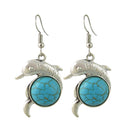 Cute Dolphin Shape Turquoise Drop Dangle Earrings Women Boho Jewelry Gift
