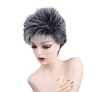 9" Women Short Layered Synthetic Hair Full Wigs With Cap Gray Black Root