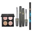 4 Pieces Comestic Kit, Highlighter Bronzing Powder Foundation, Mascara, Eyeliner Pencil, Beauty Makeup Tools