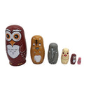 6 Pieces Hand Painted Owl Animal Wooden Russian Nesting Dolls Matryoshka Toy